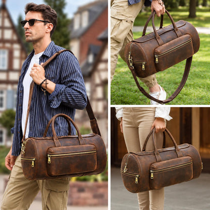 Leather Duffle Bag, Custom Travel Weekender Bag, Vintage Barrel Gym Bag, Personalized Overnight Carry On Bag, Arvello