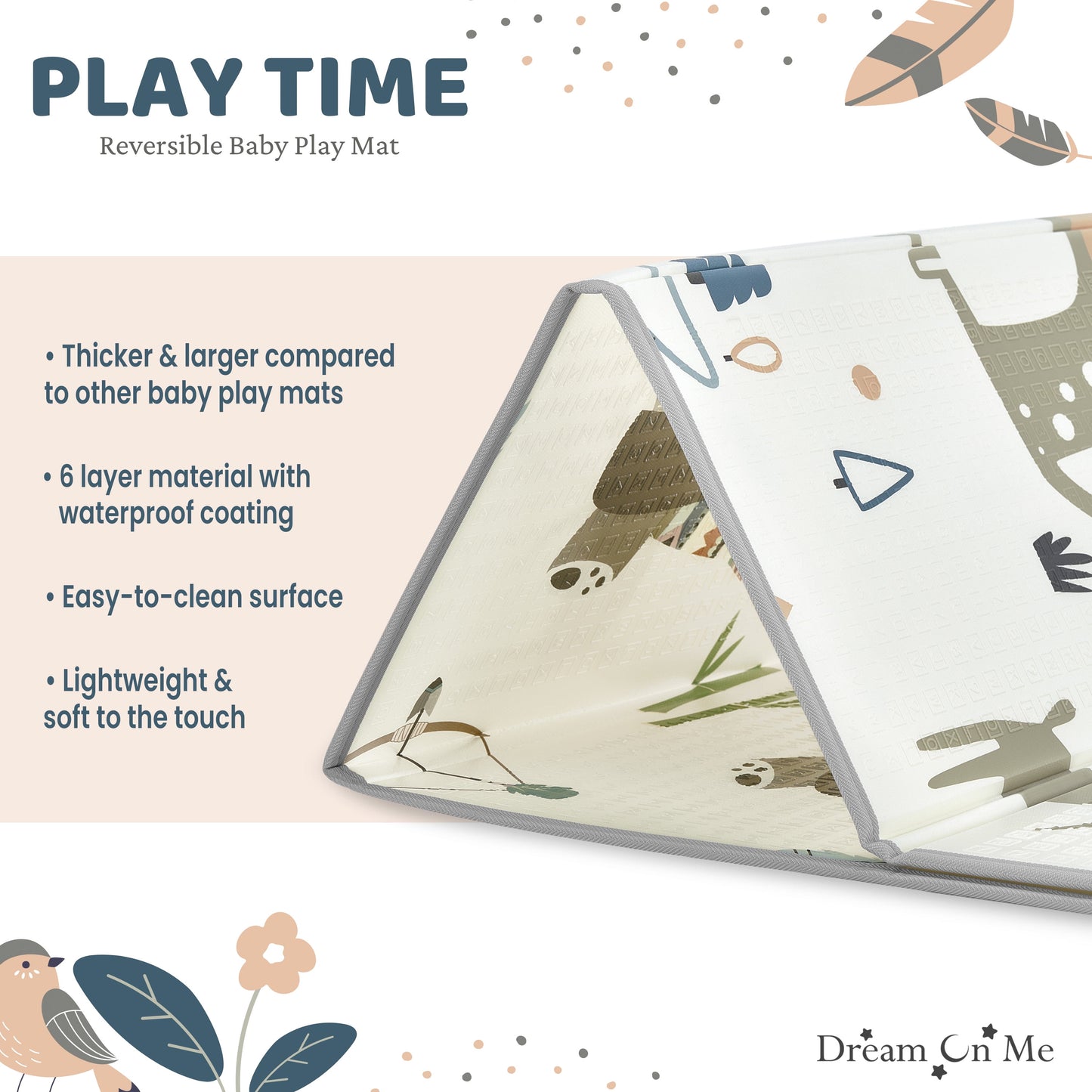 Reversible Foldable Baby Play Mat – Extra Large Thick Foam with Animal Design