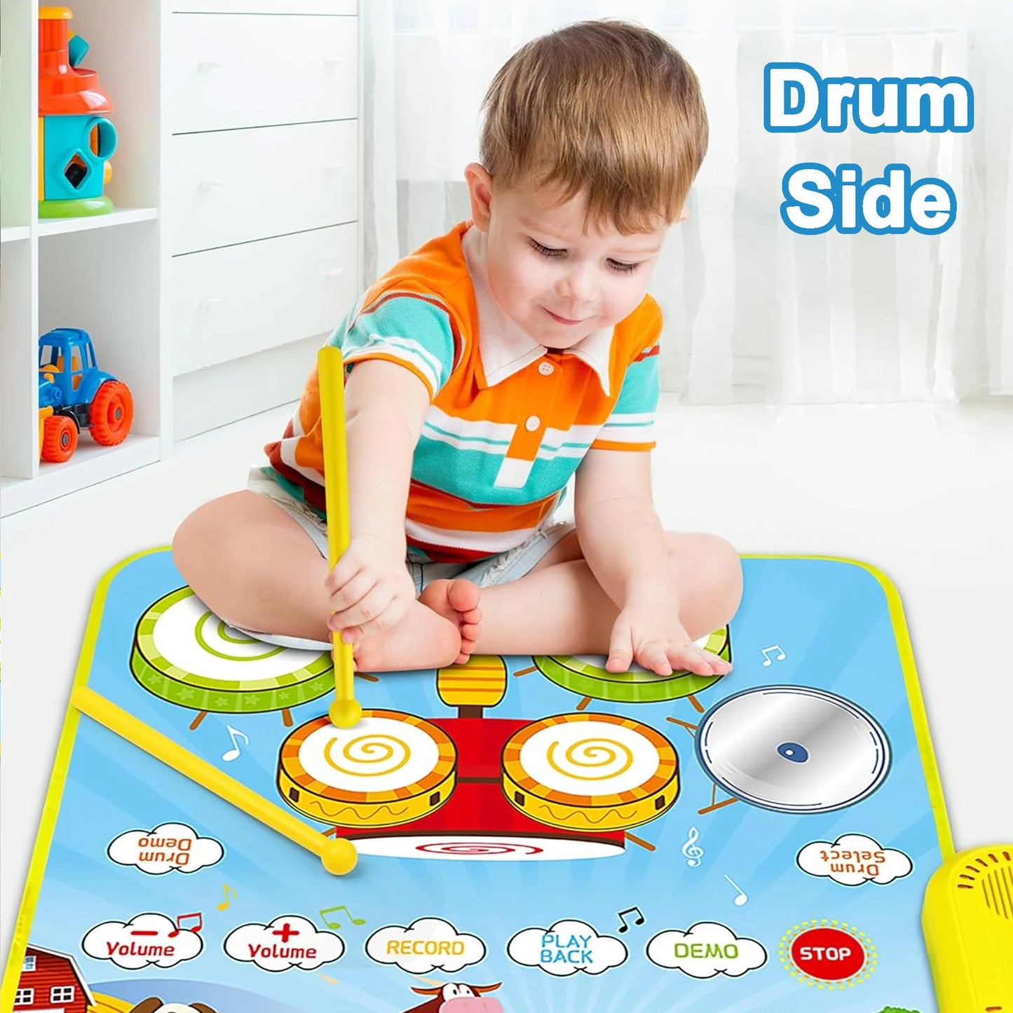 3-in-1 Musical Mat Toy – Piano & Drum Floor Blanket with Sticks for Toddlers Ages 1–3