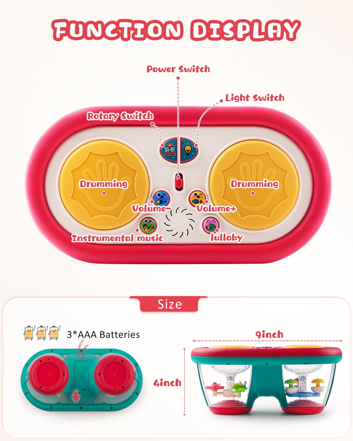 Light-Up Baby Drum Toy – Musical & Sensory Toy for 12–18 Month Toddlers