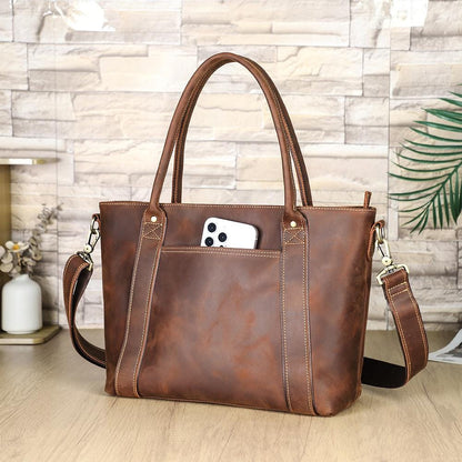 Leather Tote Bag for Work, Custom Shoulder Bag Fits 14 Inch Laptop, Personalized Leather Crossbody Bag, Mantova