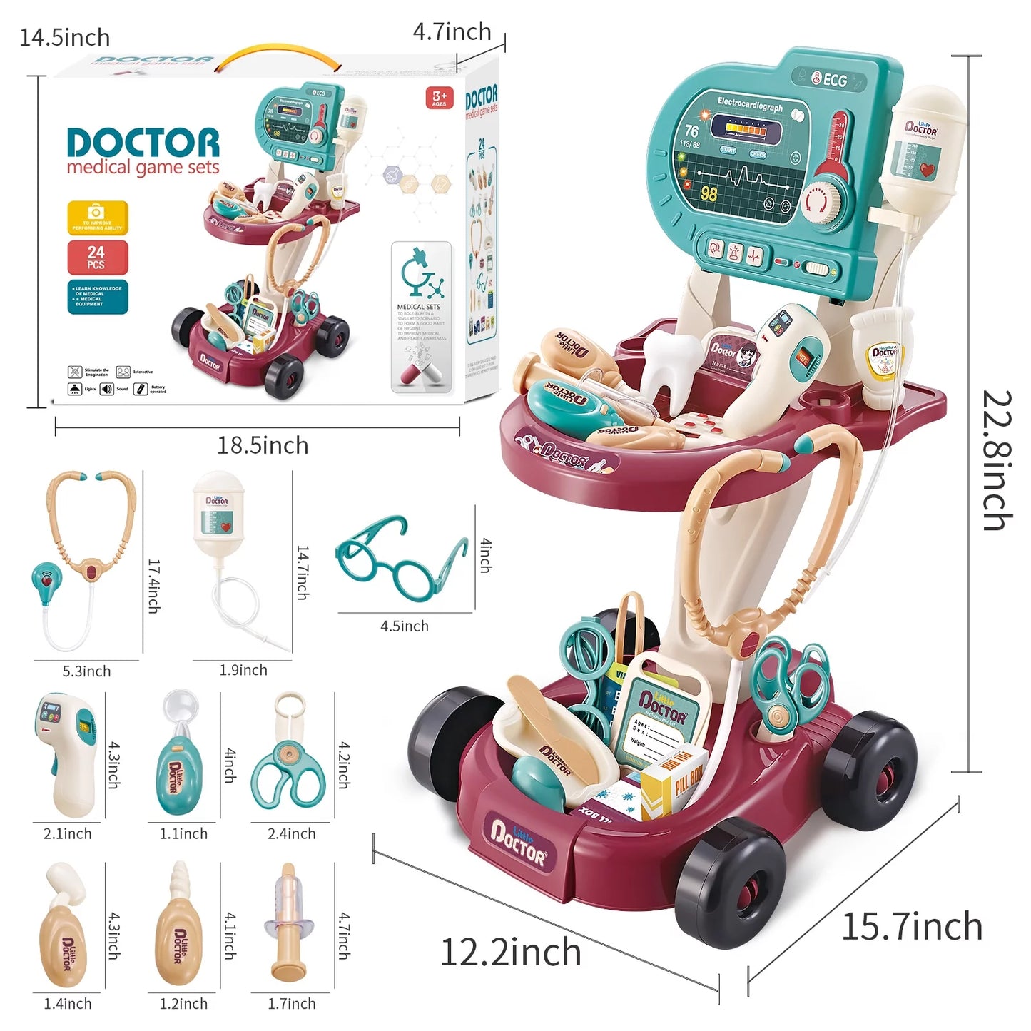 Medical Play Set for Kids – 24-Piece Doctor Kit with Toy Cart for Boys & Girls
