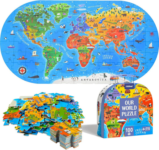 World Map Jigsaw Puzzle – 100-Piece Educational Geography Toy for 