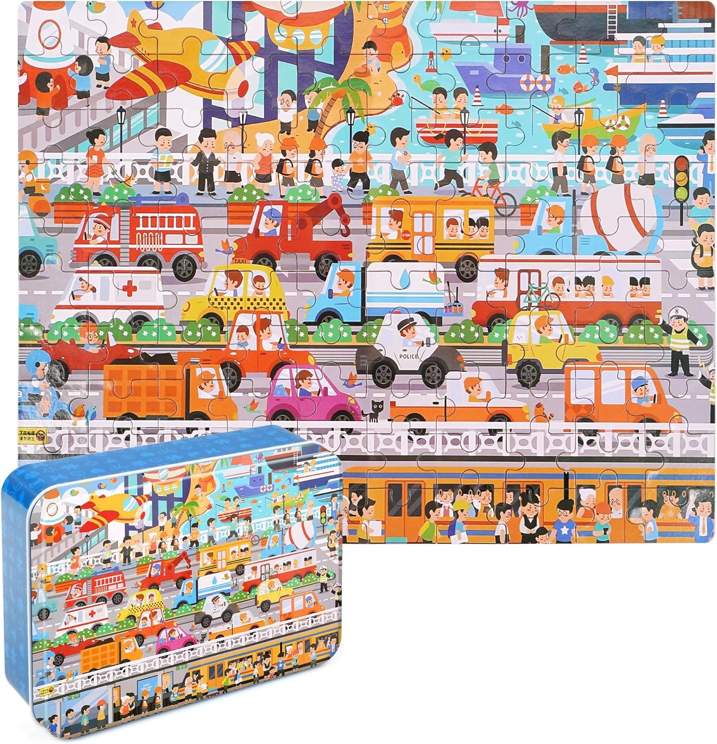 Educational Kids Puzzle – 100-Piece Communication Jigsaw for Ages  Metal Box