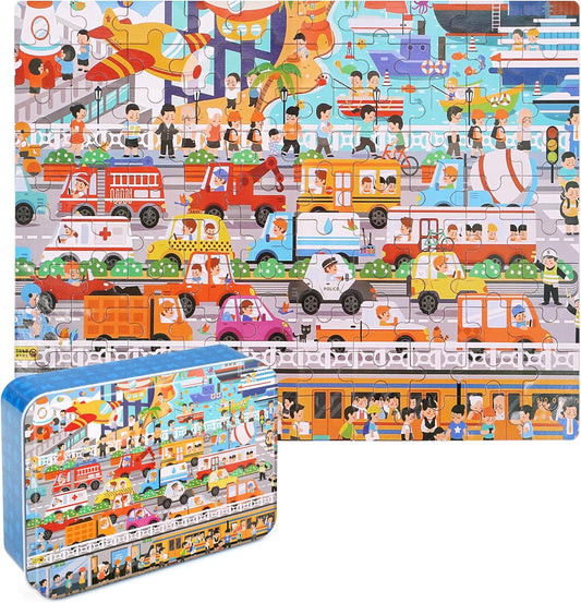Educational Kids Puzzle – 100-Piece Communication Jigsaw for Ages  Metal Box