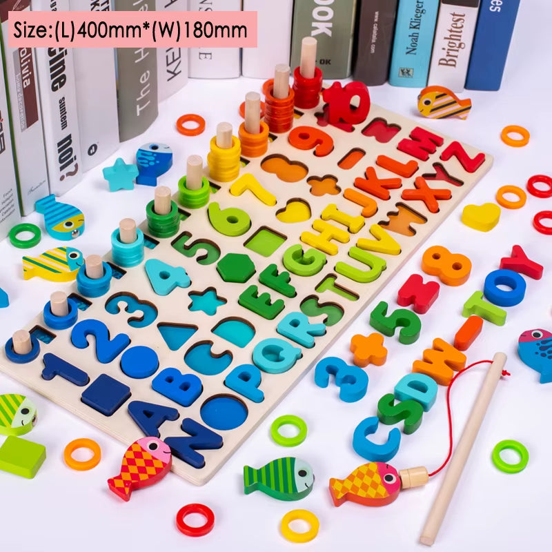Wooden Montessori Number & Shape Sorting Puzzle – Educational Counting Toy for Toddlers