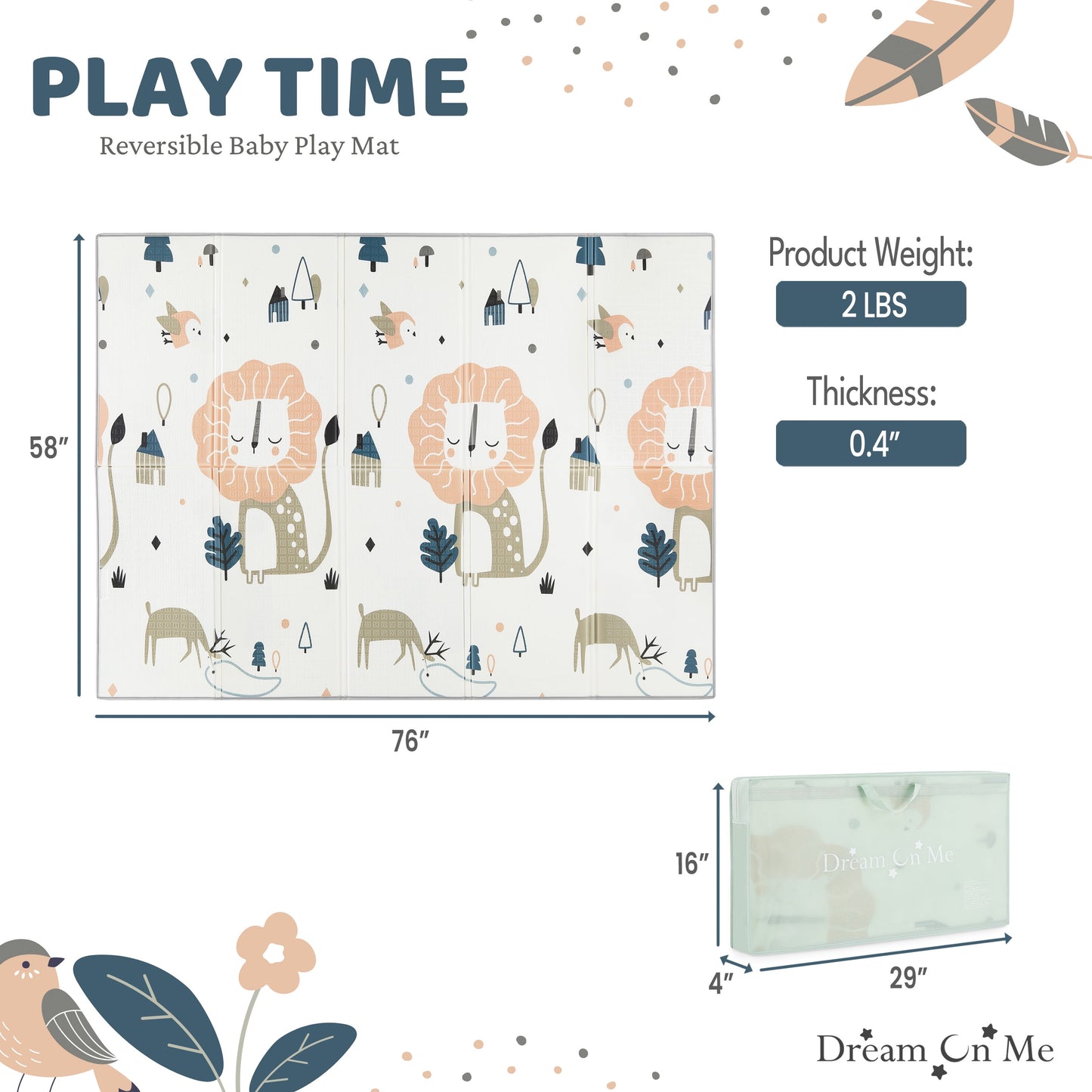 Reversible Foldable Baby Play Mat – Extra Large Thick Foam with Animal Design