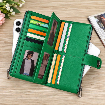 Personalized Leather Long Wallet for Women, Custom Double Zipper Clutch Purse, Twist Lock Card Holder Phone Wallet, Gift for Her, Orlando