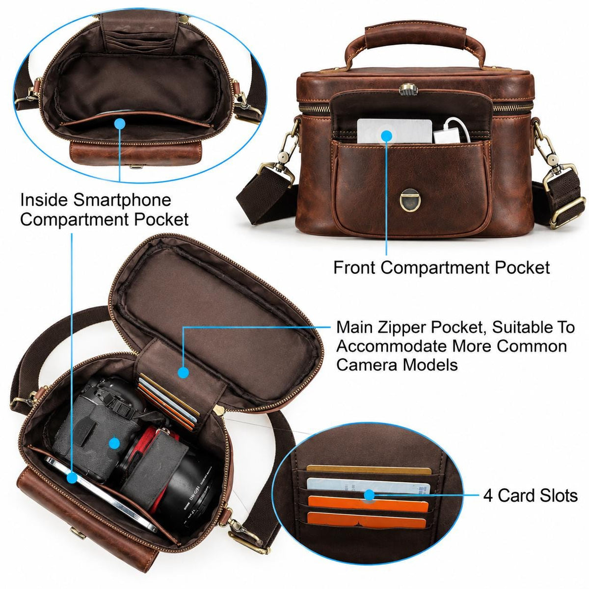 Leather Camera Crossbody Bag for Men, Custom DSLR Shoulder Bag, Vintage Travel Work Bag, Groomsmen Gift, Bellini