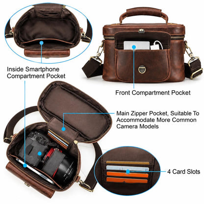 Leather Camera Crossbody Bag for Men, Custom DSLR Shoulder Bag, Vintage Travel Work Bag, Groomsmen Gift, Bellini