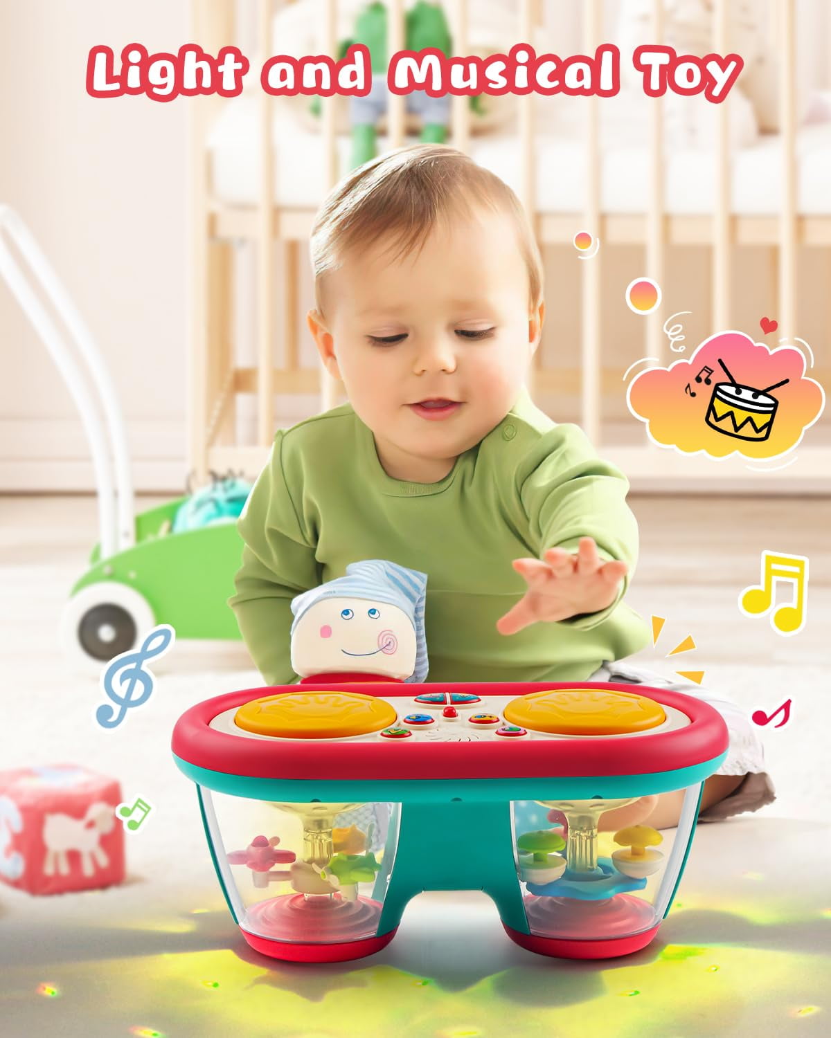 Light-Up Baby Drum Toy – Musical & Sensory Toy for 12–18 Month Toddlers
