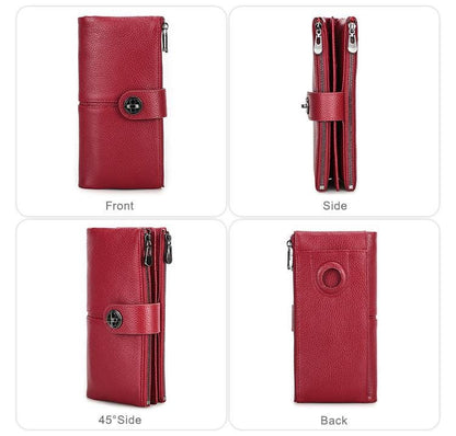 Personalized Leather Long Wallet for Women, Custom Double Zipper Clutch Purse, Twist Lock Card Holder Phone Wallet, Gift for Her, Orlando