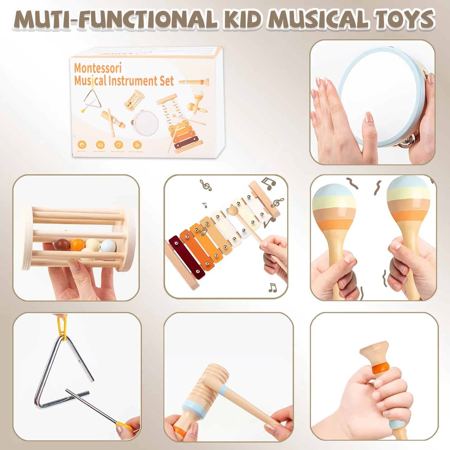 Baby Musical Instruments – Wooden Percussion Toys for Toddlers 