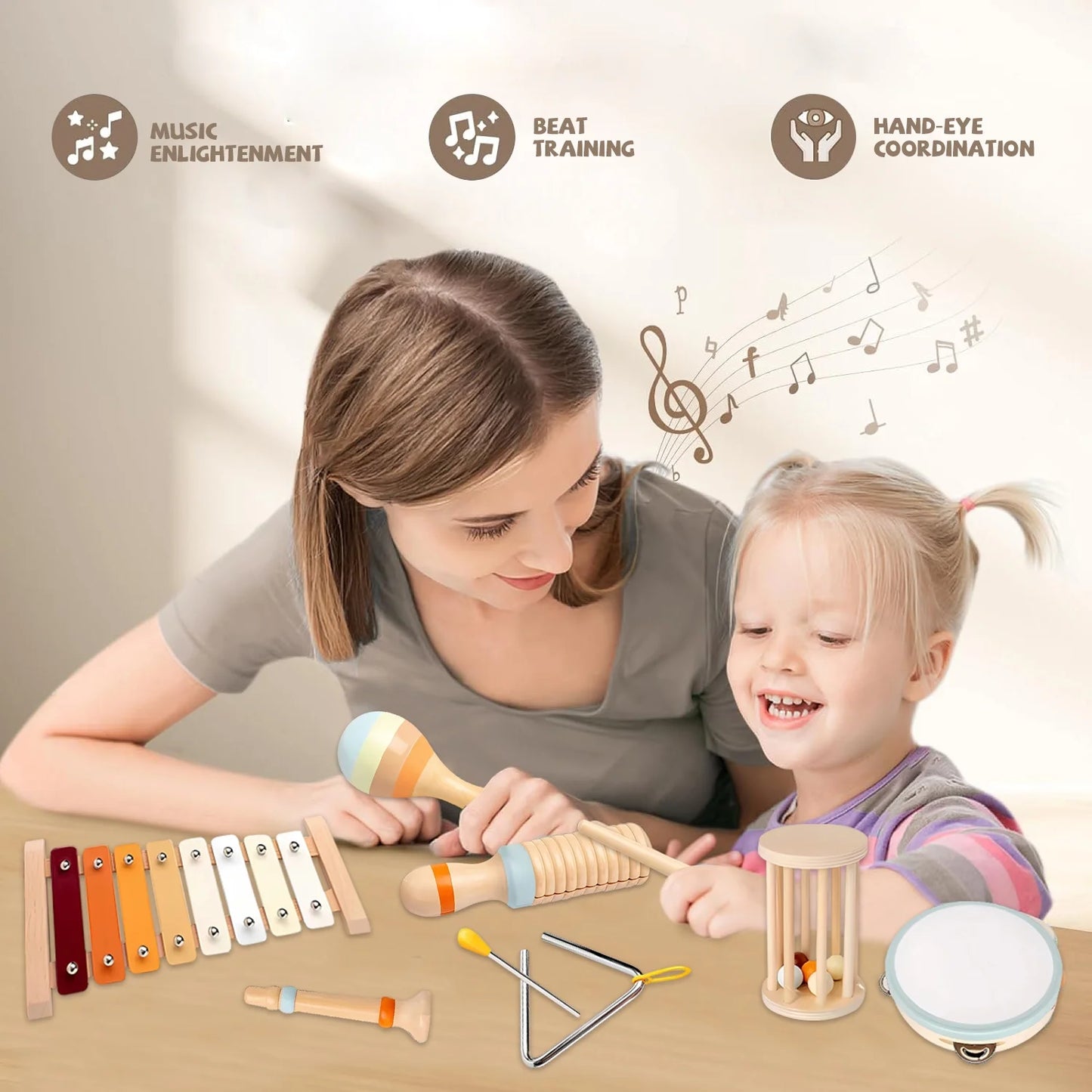 Baby Musical Instruments – Wooden Percussion Toys for Toddlers 