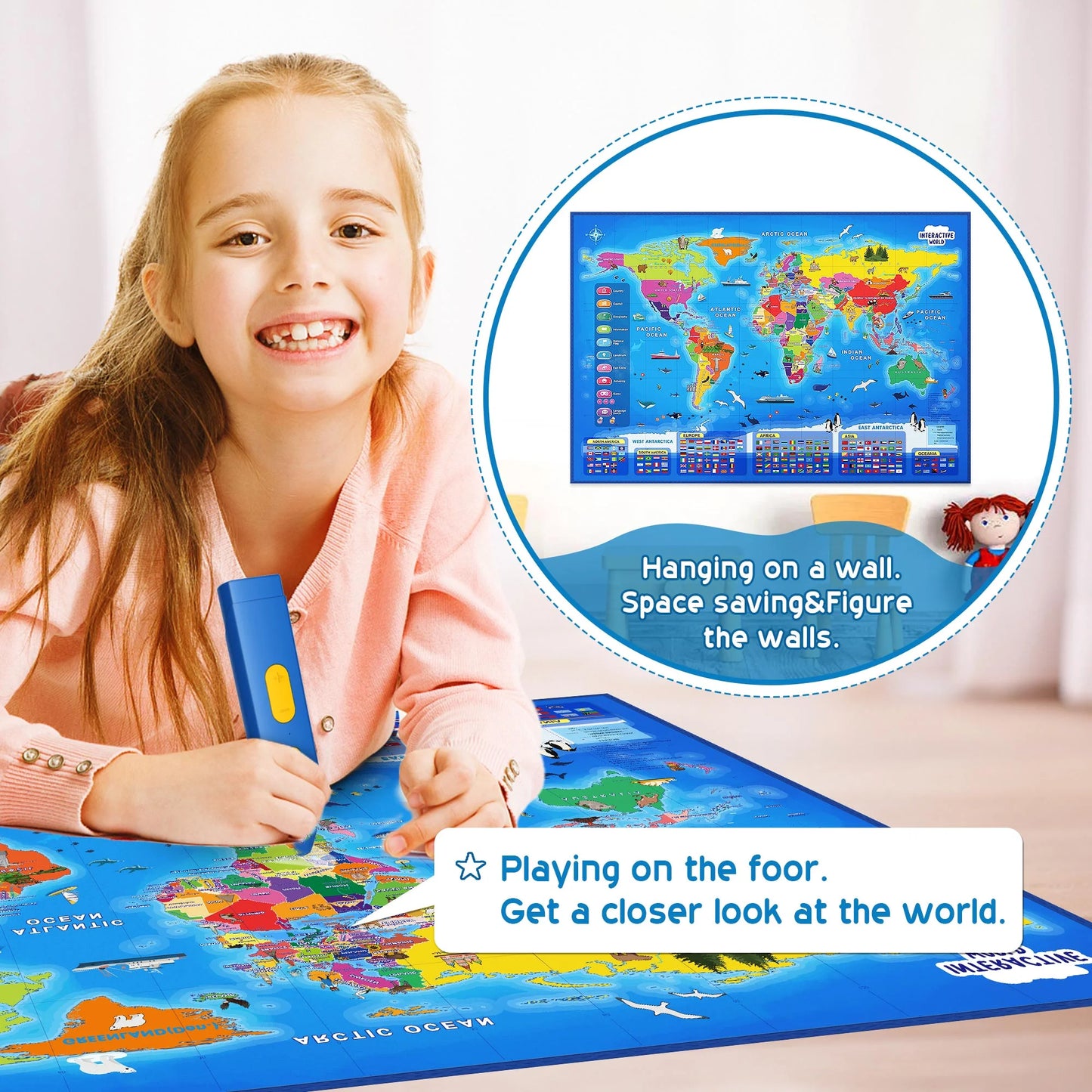 World Map Learning Poster – Interactive Educational Toy for   Boys & Girls
