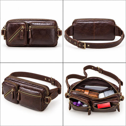 Customizable Genuine Leather Sling Bag, Multi-Pocket Travel Chest Pouch (Vespari)