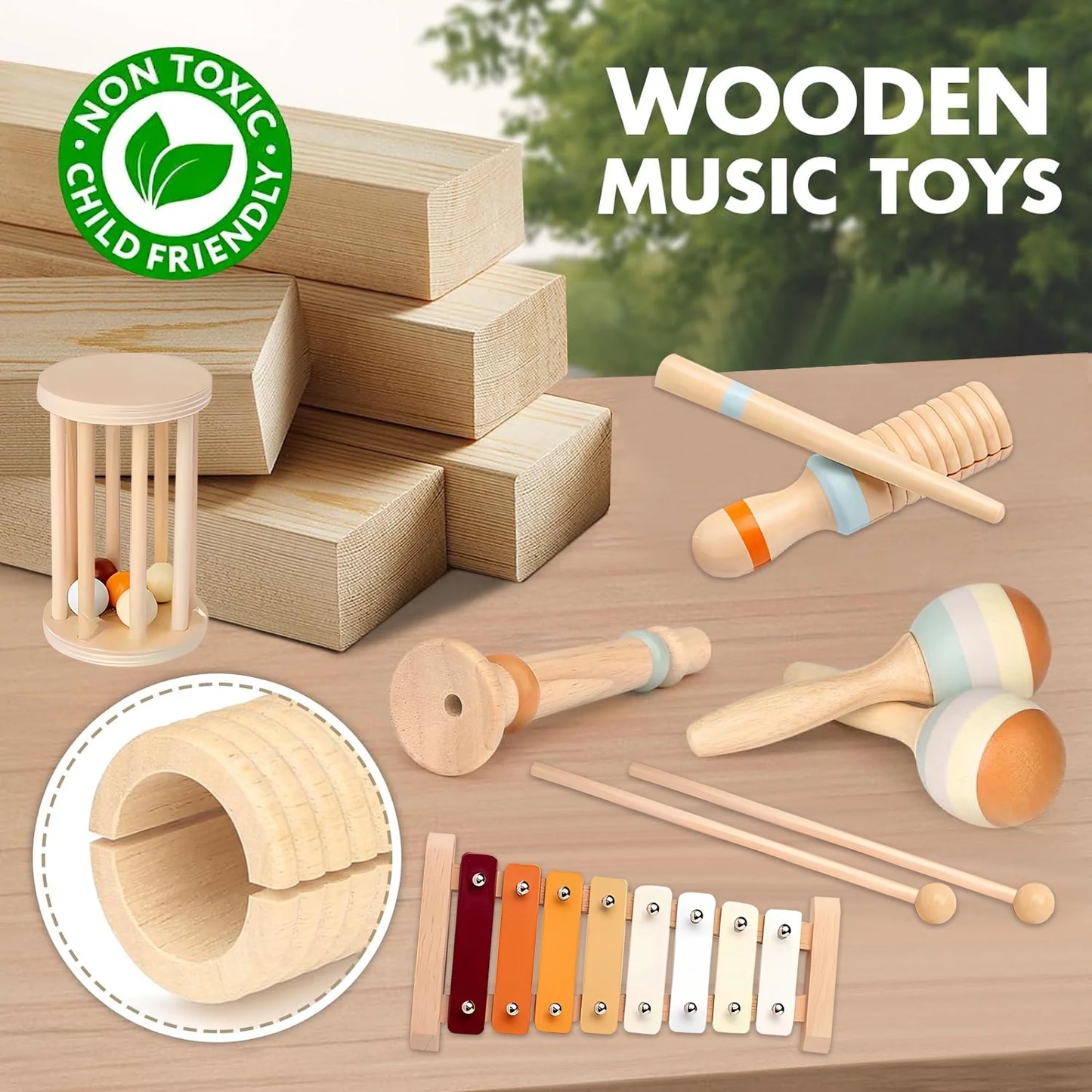 Baby Musical Instruments – Wooden Percussion Toys for Toddlers 