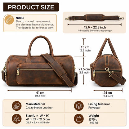 Leather Duffle Bag, Custom Travel Weekender Bag, Vintage Barrel Gym Bag, Personalized Overnight Carry On Bag, Arvello