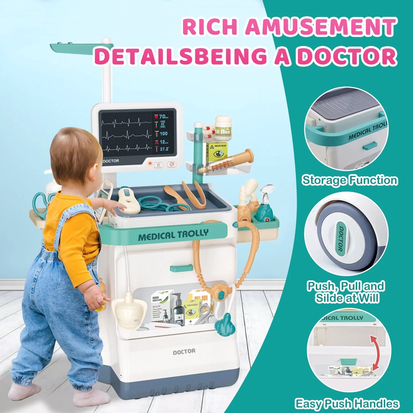 Kids Doctor Playset – 26PCS Medical Role Play Kit with Mobile Cart for Boys & Girls
