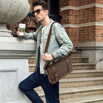 Leather Messenger Bag for Men, Custom Mens Briefcase Fits 12 Inch Laptop, Shoulder Crossbody Work Bag, Celvano