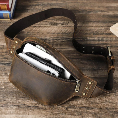 Leather Fanny Pack for Men, Custom Crossbody Sling Bag, Mens Waist Belt Bag Fits iPad Mini, Gift for Him, Velmora