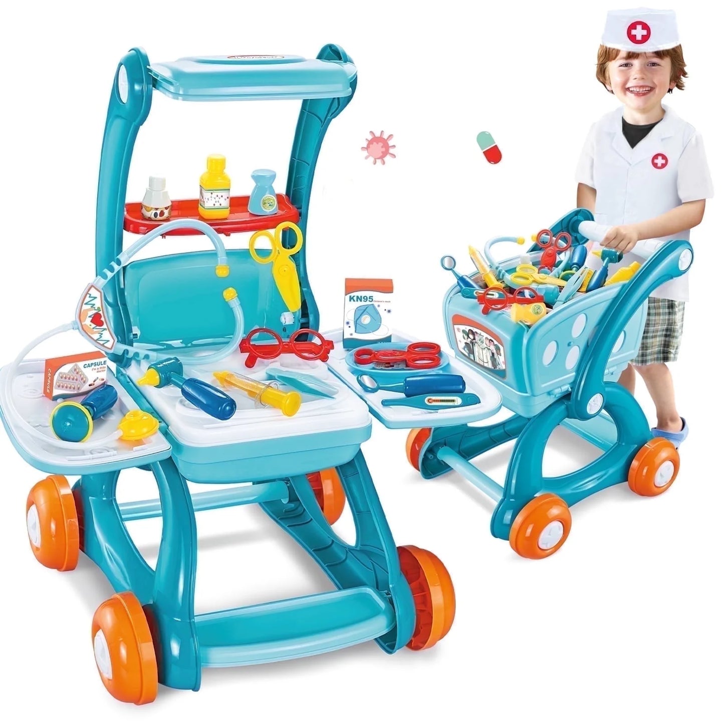 Kids Doctor Pretend Play Set – 16PCS Medical Station Toy with Mobile Cart 