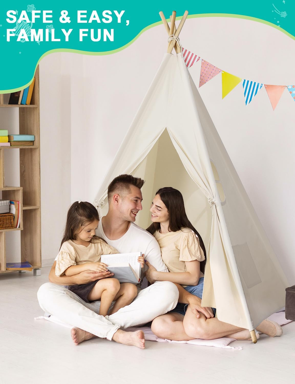 Kids Teepee Play Tent – Foldable Natural Canvas Tipi with Lights & Carry Bag