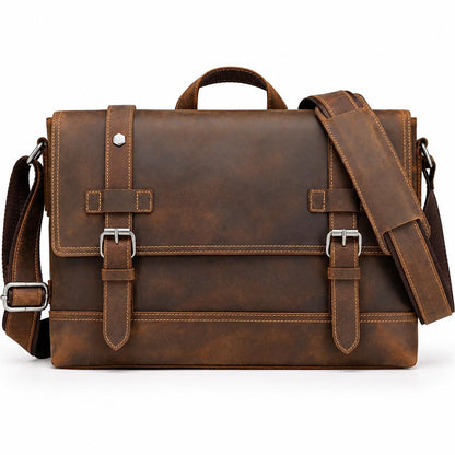 Leather Messenger Bag for Men, Custom Mens Briefcase Fits 12 Inch Laptop, Shoulder Crossbody Work Bag, Celvano