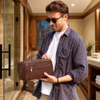 Leather Toiletry Bag for Men, Custom Dopp Kit Travel Bag, Personalized Shaving Cosmetic Bag, Groomsmen Gift, Dante