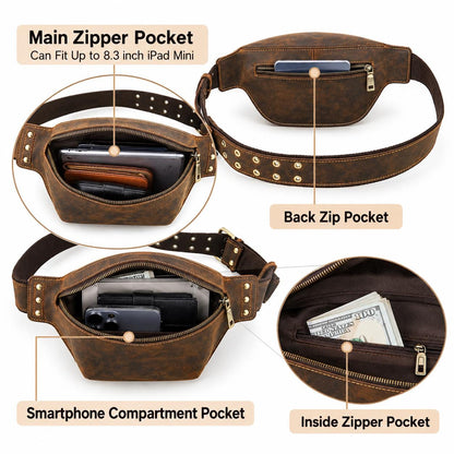 Leather Fanny Pack for Men, Custom Crossbody Sling Bag, Mens Waist Belt Bag Fits iPad Mini, Gift for Him, Velmora