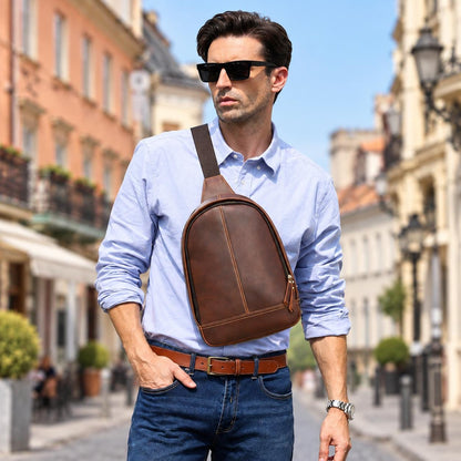 Leather Sling Bag for Men, Custom Crossbody Backpack Fits 13.3 Inch Laptop, One Shoulder Chest Bag, Bellagra