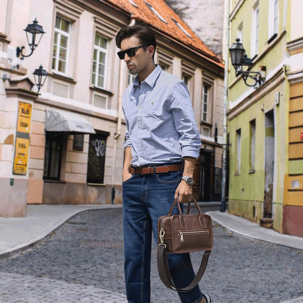 Leather Crossbody Bag for Men, Personalized Top Handle Bag, Small Messenger Travel Bag for Husband, Anniversary Gift for Him
