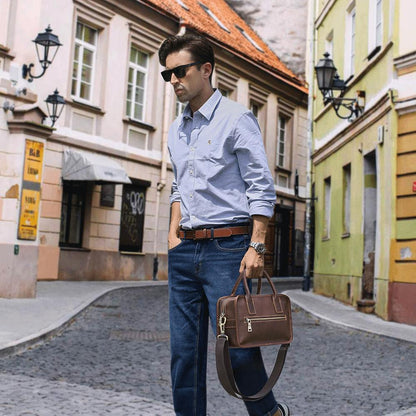 Leather Crossbody Bag for Men, Personalized Top Handle Bag, Small Messenger Travel Bag for Husband, Anniversary Gift for Him