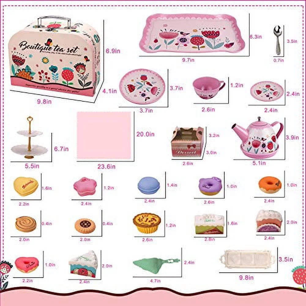 Kids Tea Party Playset – Princess Kitchen Toy with Teapot, Dessert & Carrying Case