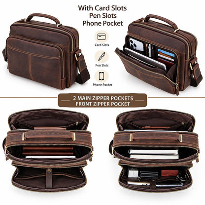 Leather Messenger Bag for Men, Personalized Crossbody Bag, Full Grain Shoulder Bag Fits 9.7 iPad, Anniversary Gift for Him