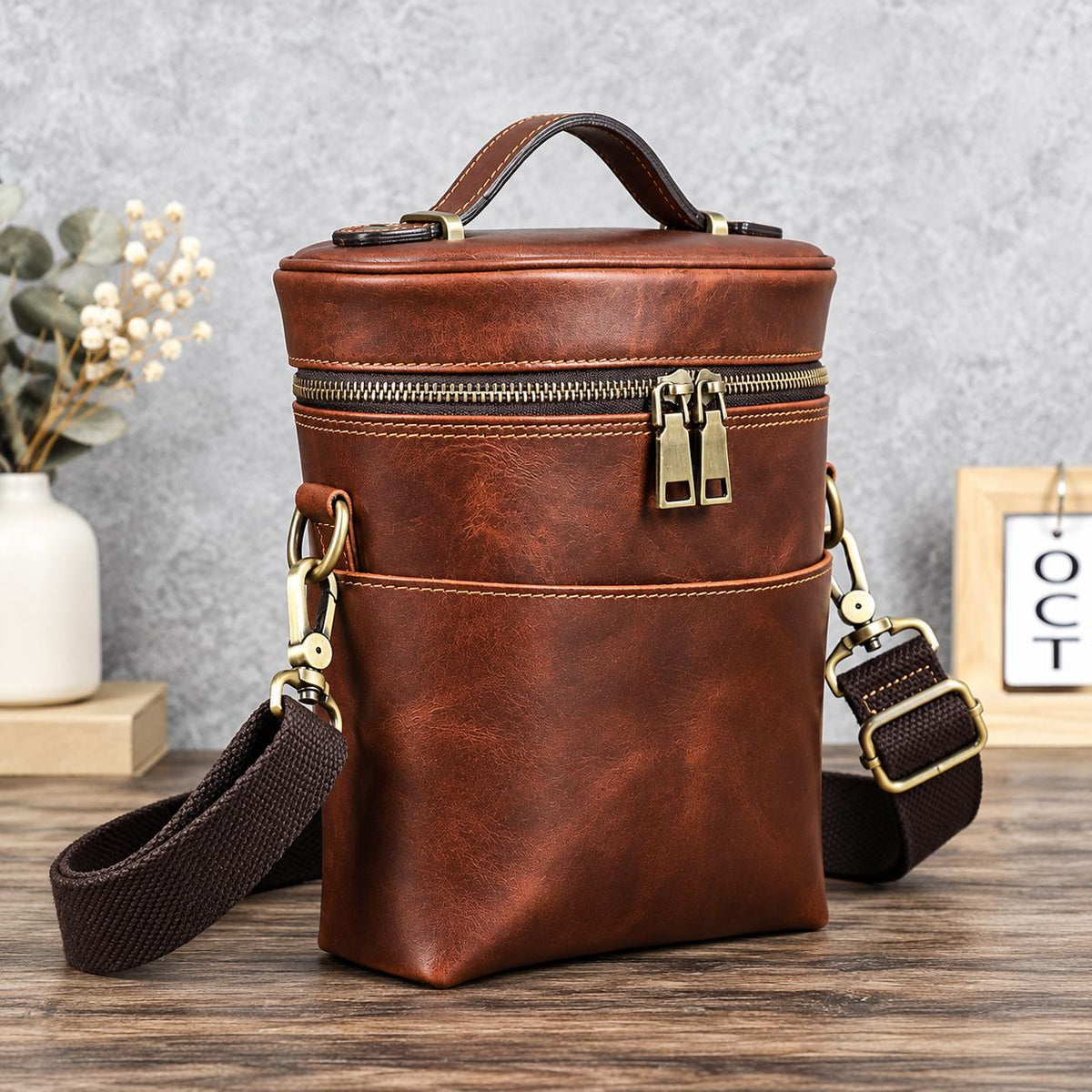 Personalized Leather Crossbody Bag for Men, Custom Mens Shoulder Sling Bag, Vertical Travel Satchel Bag, Gift for Him, Alfiero