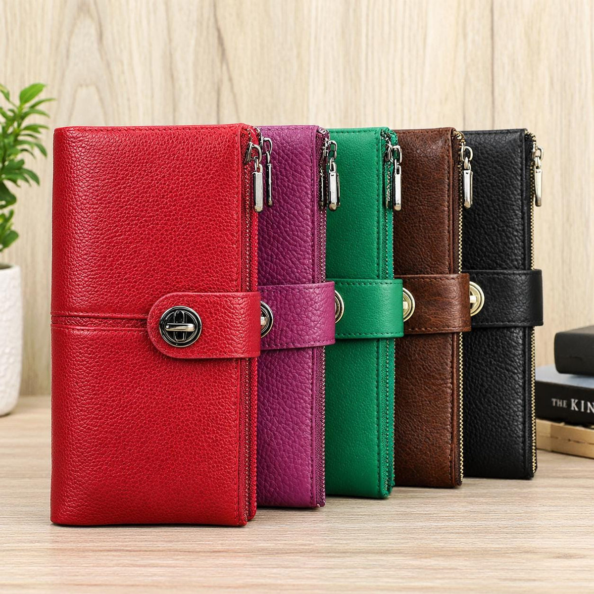 Personalized Leather Long Wallet for Women, Custom Double Zipper Clutch Purse, Twist Lock Card Holder Phone Wallet, Gift for Her, Orlando