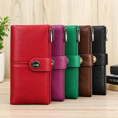 Personalized Leather Long Wallet for Women, Custom Double Zipper Clutch Purse, Twist Lock Card Holder Phone Wallet, Gift for Her, Orlando
