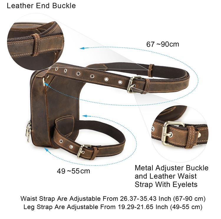 Leather Drop Leg Bag for Men, Custom Motorcycle Thigh Bag, Mens Tactical Waist Fanny Pack Fits iPad Mini, Lombardi