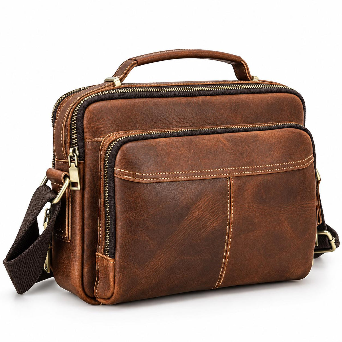 Leather Messenger Bag for Men, Personalized Crossbody Bag, Full Grain Shoulder Bag Fits 9.7 iPad, Anniversary Gift for Him
