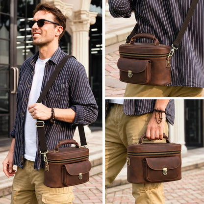 Leather Camera Crossbody Bag for Men, Custom DSLR Shoulder Bag, Vintage Travel Work Bag, Groomsmen Gift, Bellini