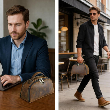 Leather Toiletry Bag for Men, Custom Mens Dopp Kit Travel Pouch, Personalized Shaving Cosmetic Bag, Groomsmen Gift, Ricciardo
