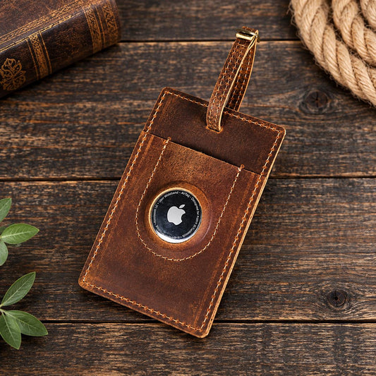 Marlow-Personalized Leather Luggage Tag with AirTag Holder Set of 1-2-4 , Custom Engraved Travel Suitcase Bag Tag, Groomsmen Gift, Marlow