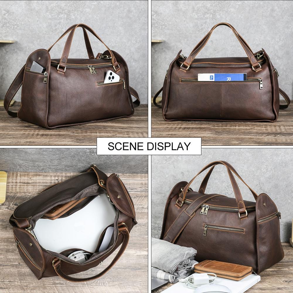 Leather Duffle Bag for Men, Custom Travel Weekender Bag, Personalized Mens Overnight Gym Bag, Groomsmen Gift, Orvieto