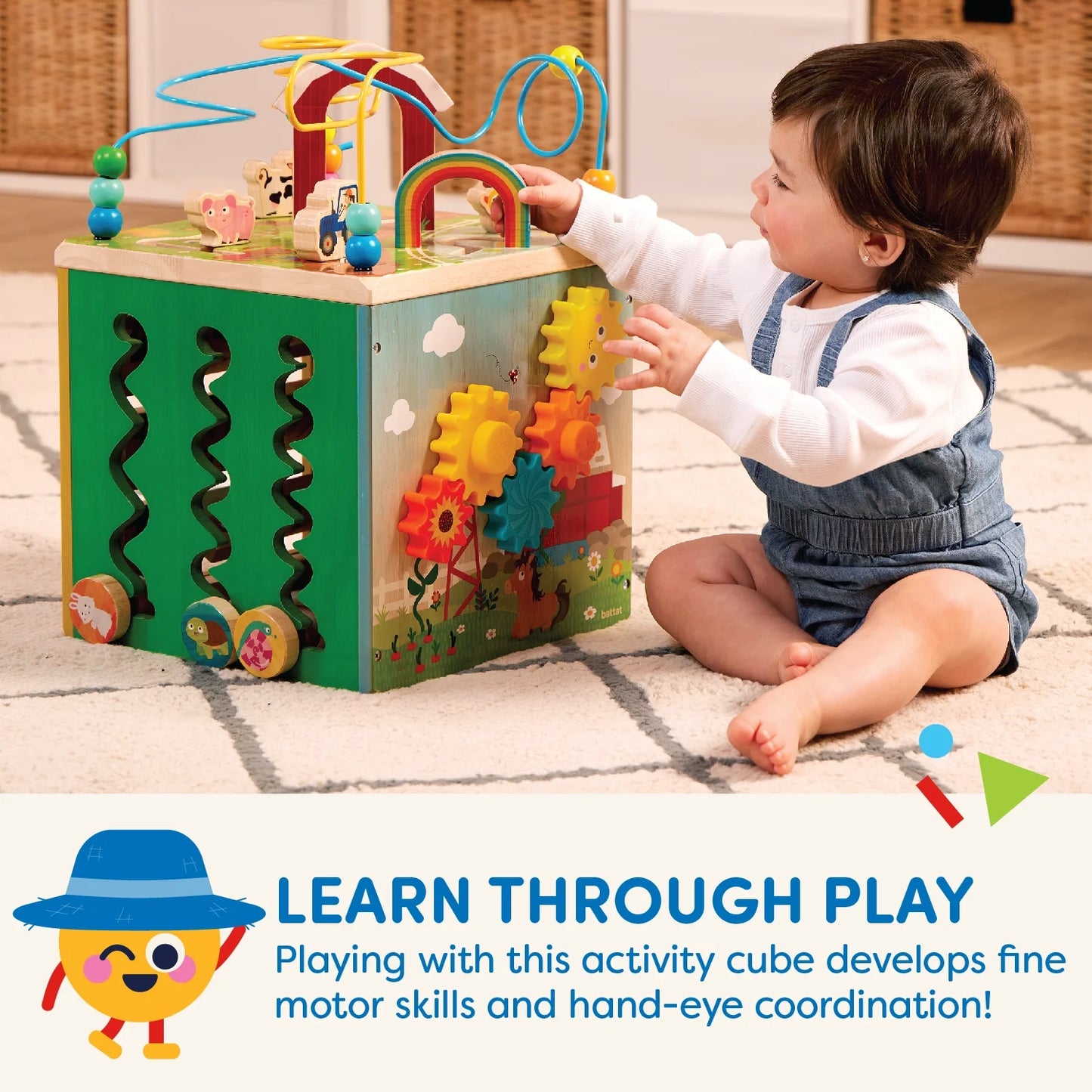Wooden Barnyard Activity Cube – 5-in-1 Toy with Bead Maze for Babies & Toddlers