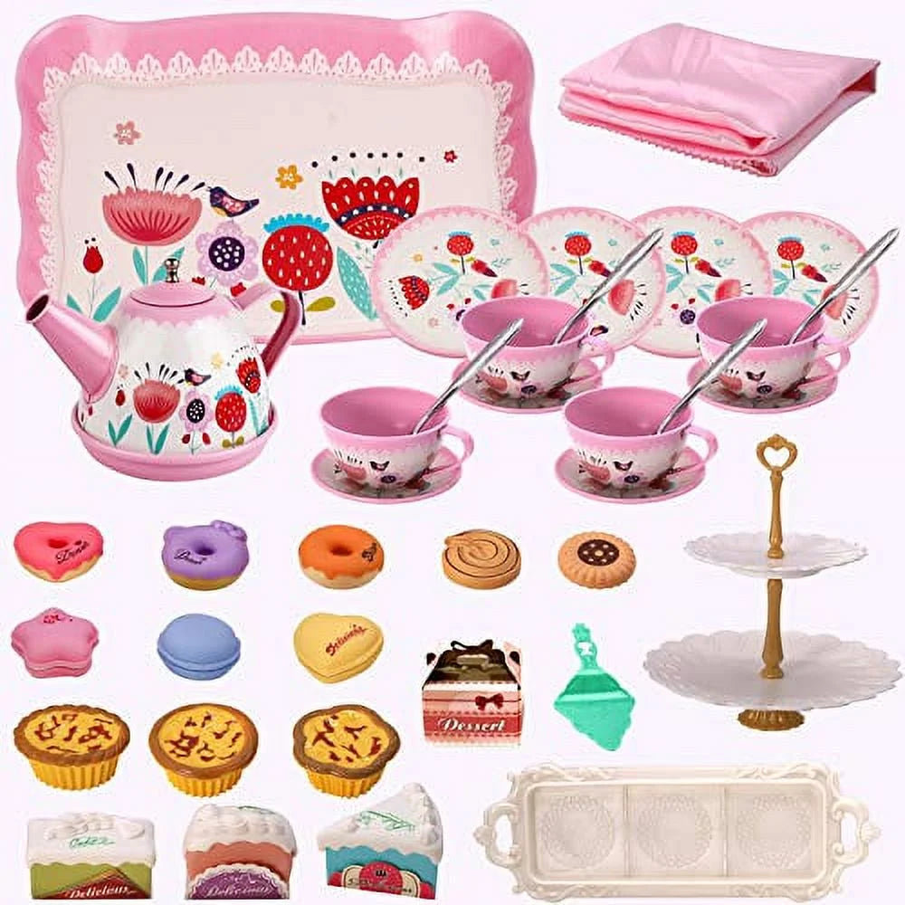 Kids Tea Party Playset – Princess Kitchen Toy with Teapot, Dessert & Carrying Case