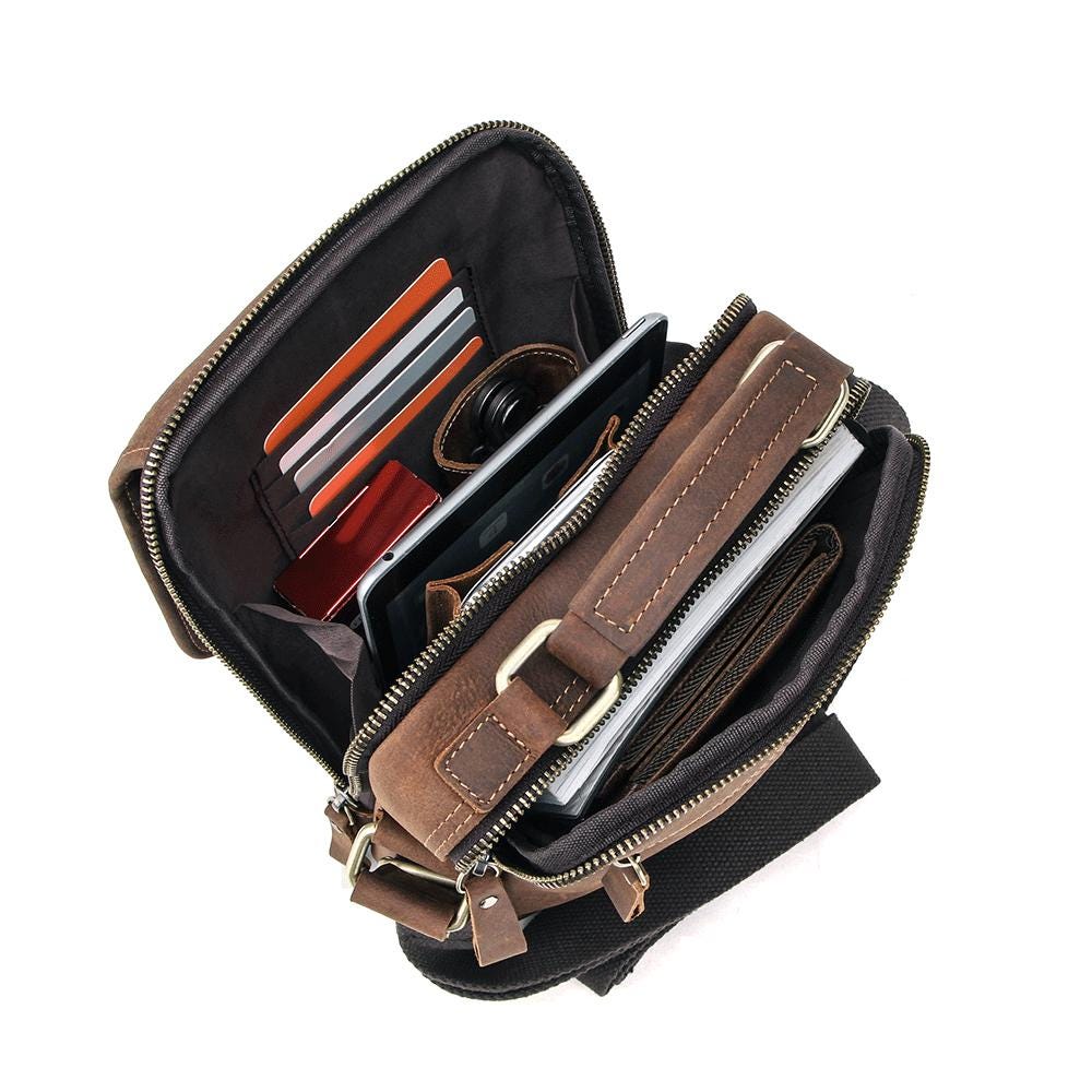 Personalized Leather Crossbody Bag for Men, Custom Mens Shoulder Messenger Bag, Vertical Travel Satchel with Handle, Vittorio