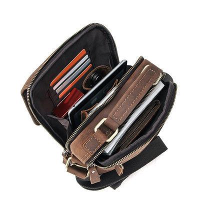Personalized Leather Crossbody Bag for Men, Custom Mens Shoulder Messenger Bag, Vertical Travel Satchel with Handle, Vittorio
