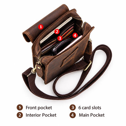 Mens Leather Sling Bag, Cross Body Bag Fanny Pack, Belt Loop Travel Pouch, Shoulder Bag, Groomsman Gifts, Last Minute Gifts Santino