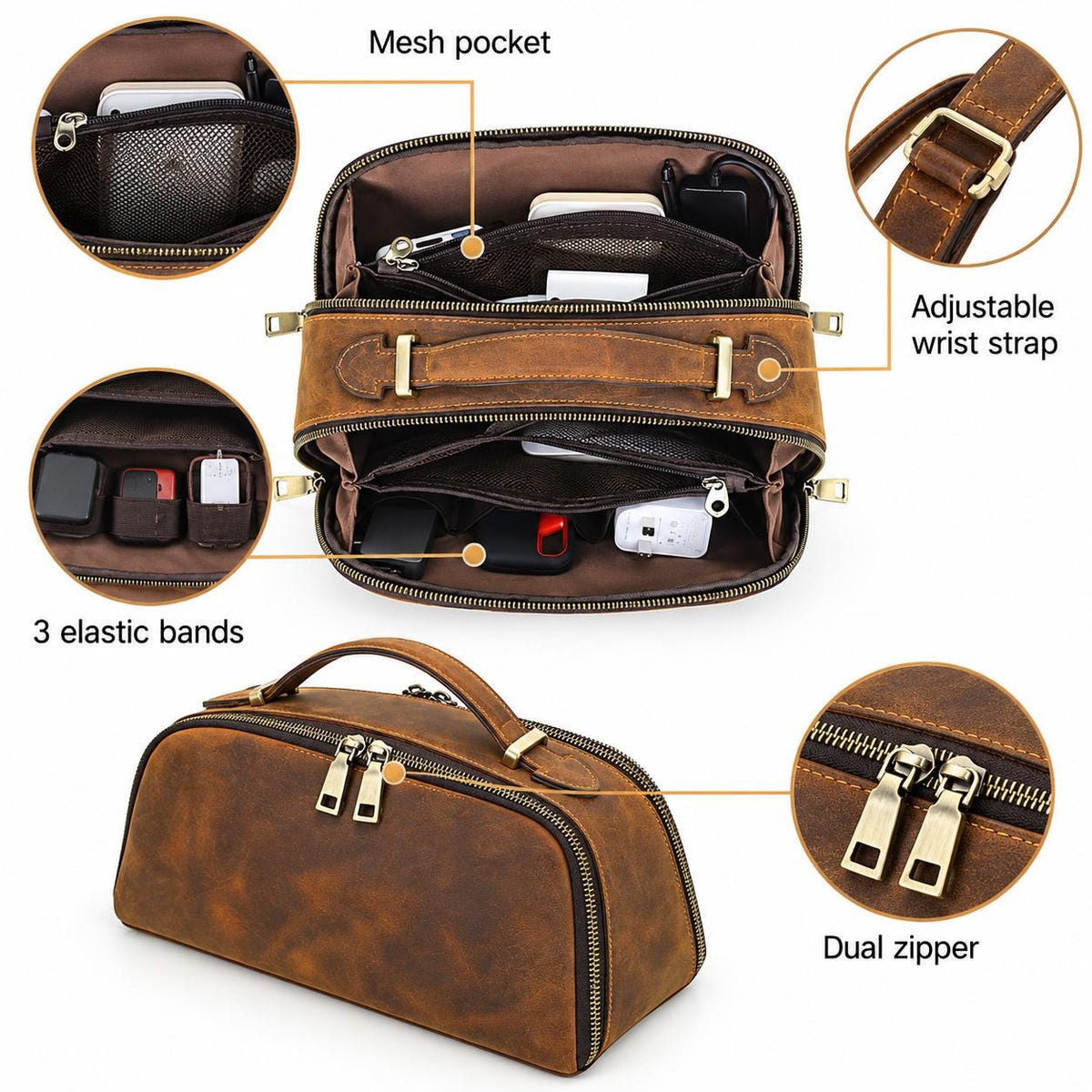 Leather Toiletry Bag for Men, Custom Mens Dopp Kit Travel Pouch, Personalized Shaving Cosmetic Bag, Groomsmen Gift, Ricciardo